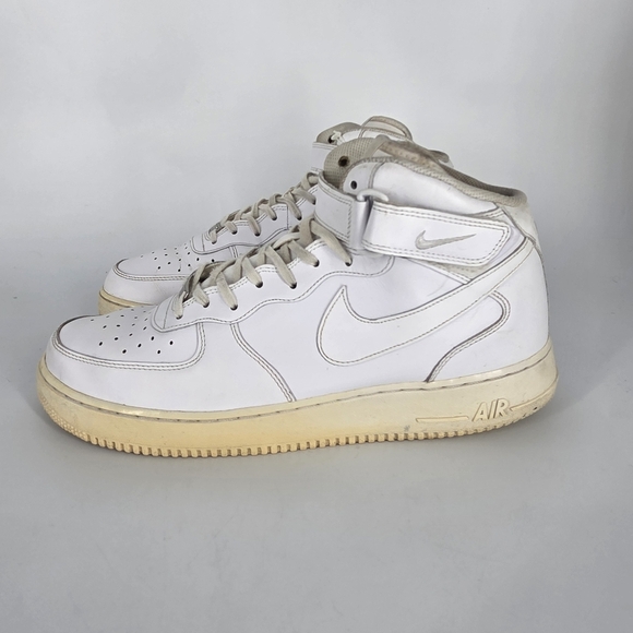 Nike Air Force 1 Mid '07 White Shoes 13 Men's Vintage Triple White Strap AF1